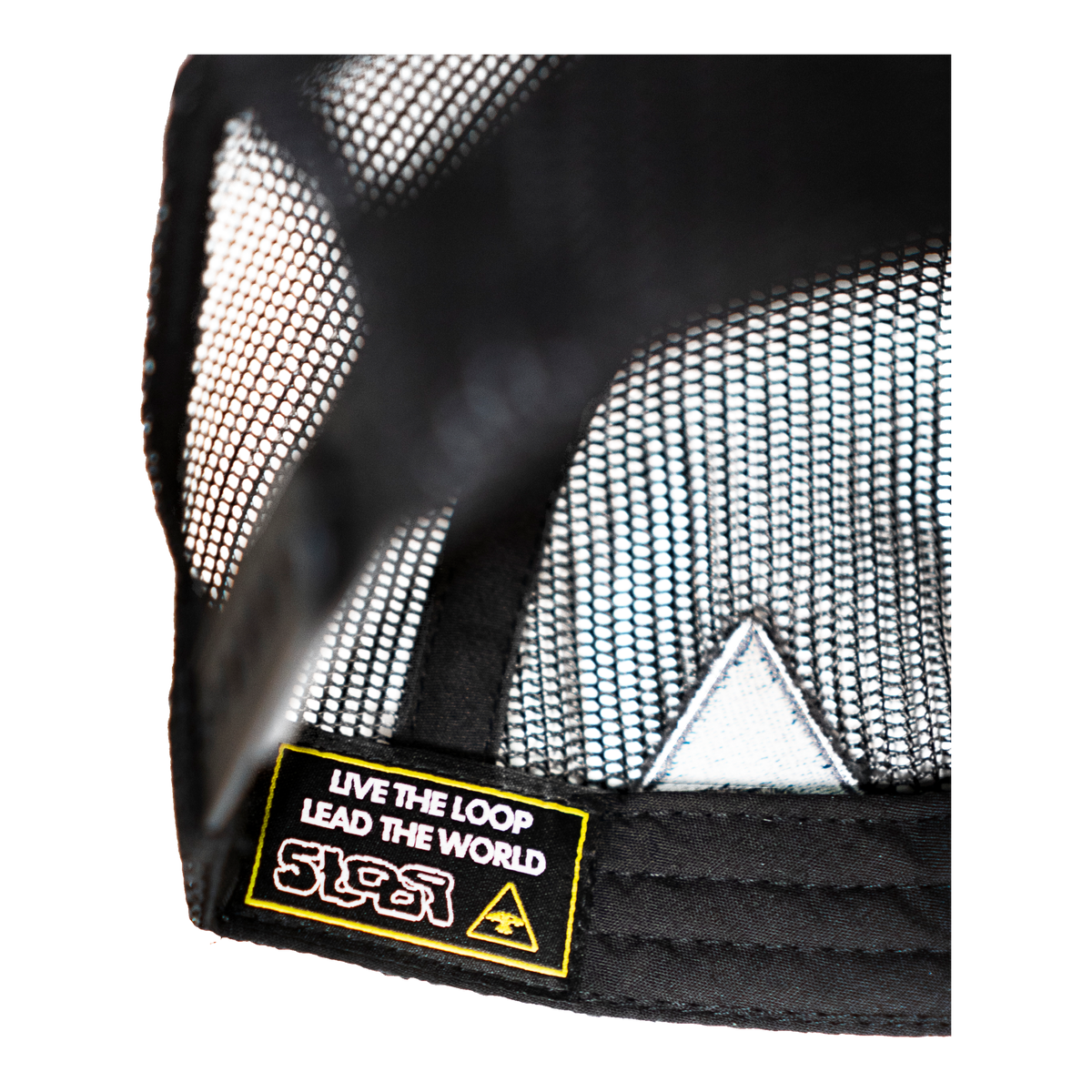 5Loop Cap Tribullets interior detail with mesh and Live the Loop Lead the World label